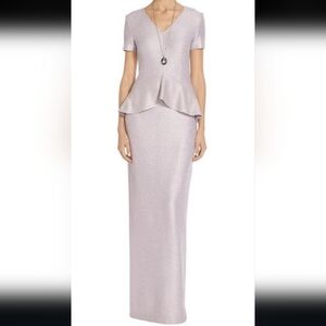 ST. JOHN Pale Lilac Boucle Long Peplum Sequined Dress 8